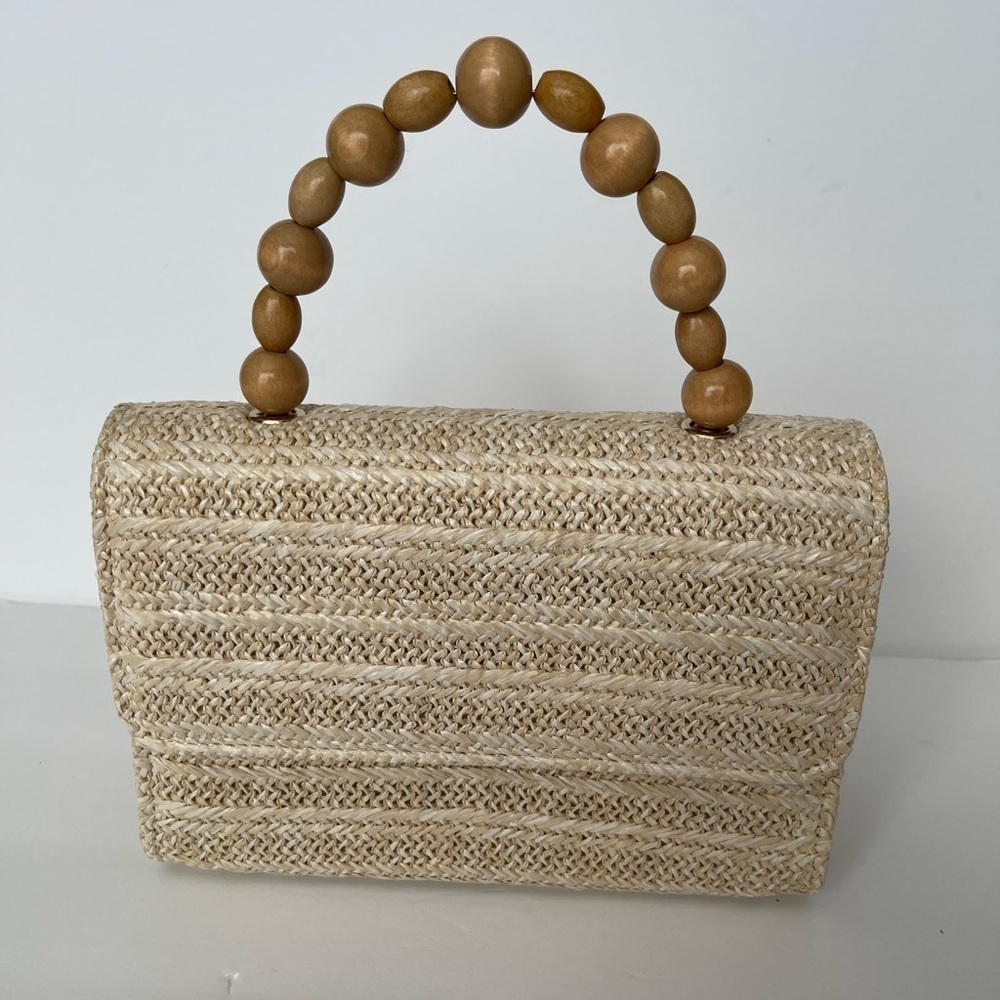NWT d’margeaux New York, Cute Mini Crossbody/Handbag, Wood Handle, Color Beige